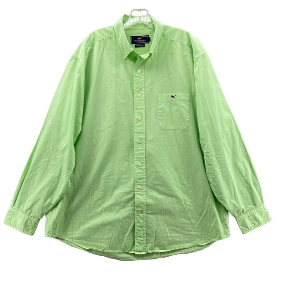 Vineyard Vines Shirt Men's XL Lime Green Slim Tucker Whale Button Down Preppy - Picture 1 of 11